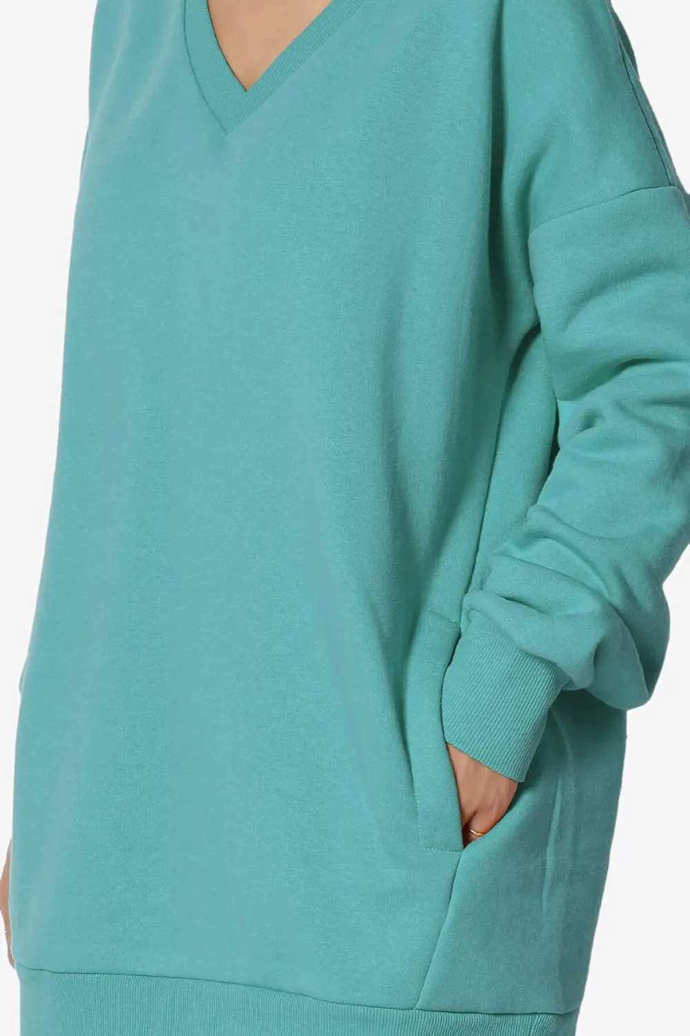 TheMogan Women's Casual Cozy Oversized V-Neck Pocket Fleece Pullover Sweatshirts