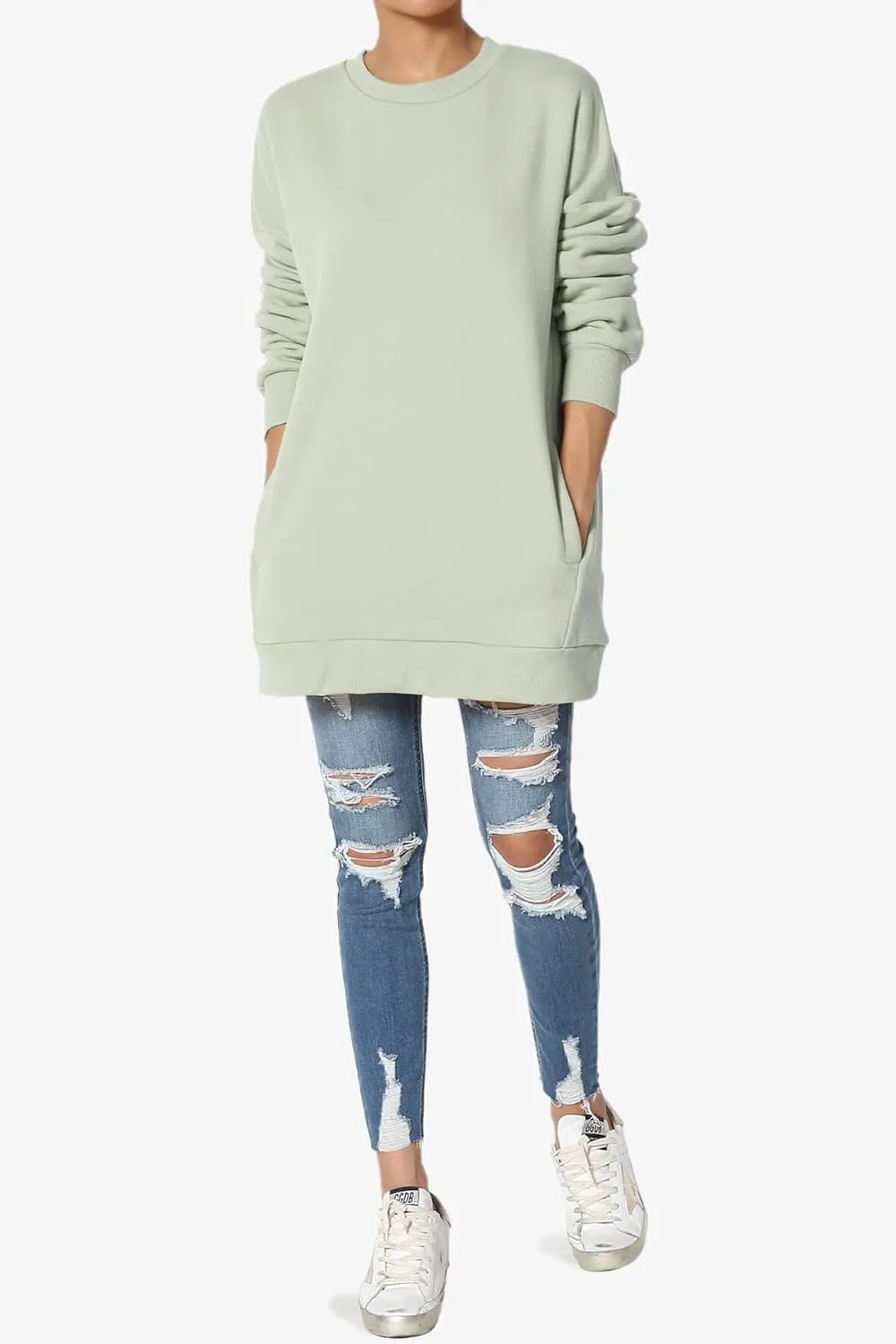TheMogan Women's S~3X Casual Cozy Oversized Crew Neck Fleece Pullover Sweatshirts