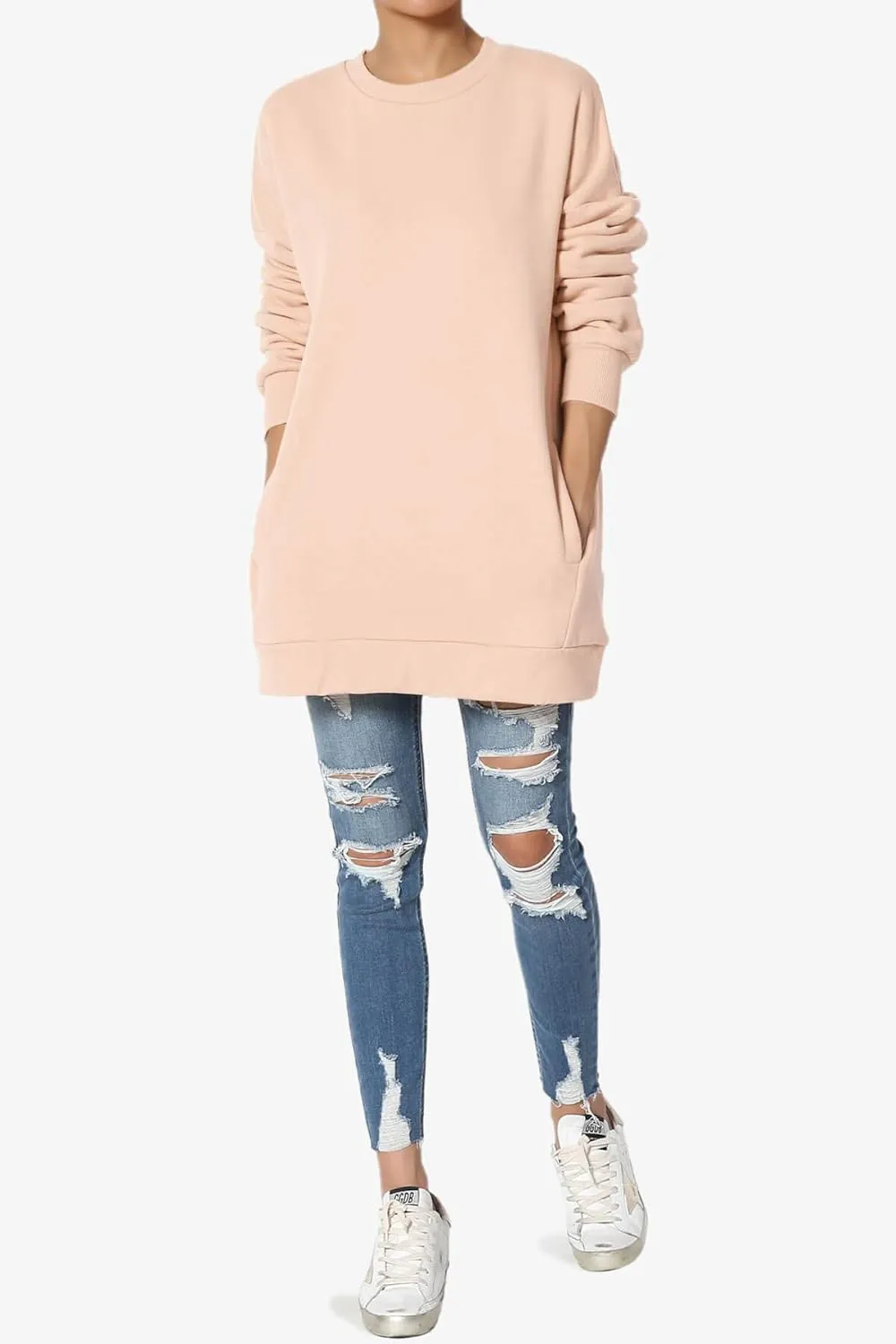 TheMogan Women's S~3X Casual Cozy Oversized Crew Neck Fleece Pullover Sweatshirts