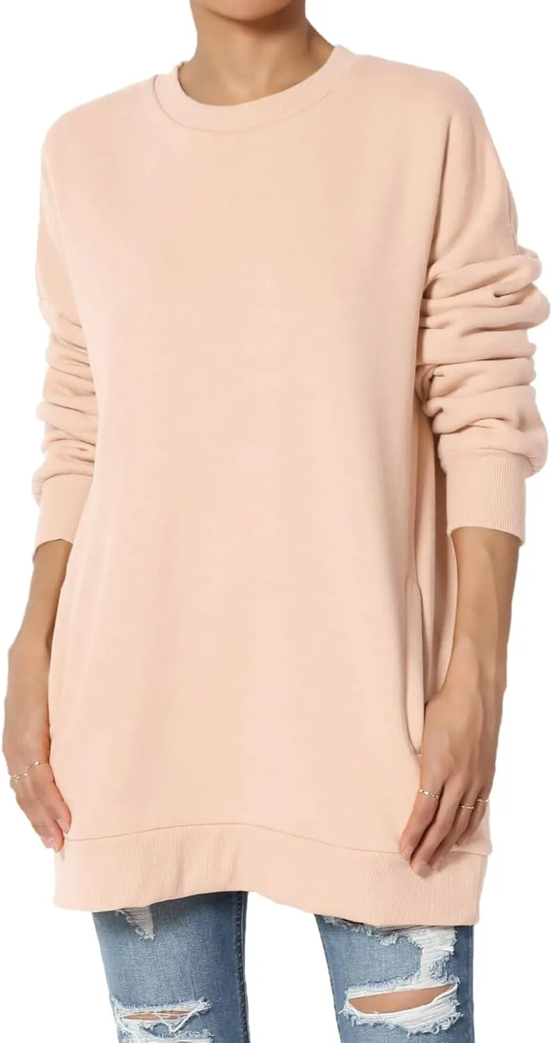 TheMogan Women's S~3X Casual Cozy Oversized Crew Neck Fleece Pullover Sweatshirts