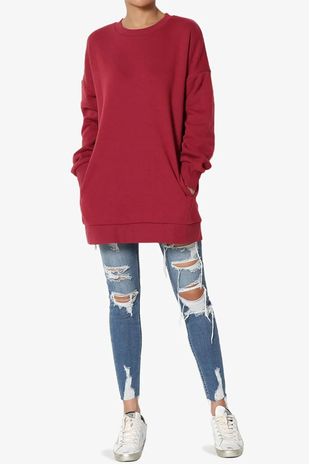TheMogan Women's S~3X Casual Cozy Oversized Crew Neck Fleece Pullover Sweatshirts