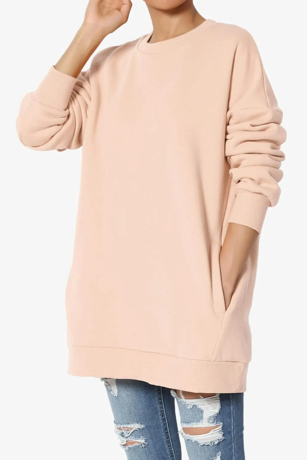 TheMogan Women's S~3X Casual Cozy Oversized Crew Neck Fleece Pullover Sweatshirts