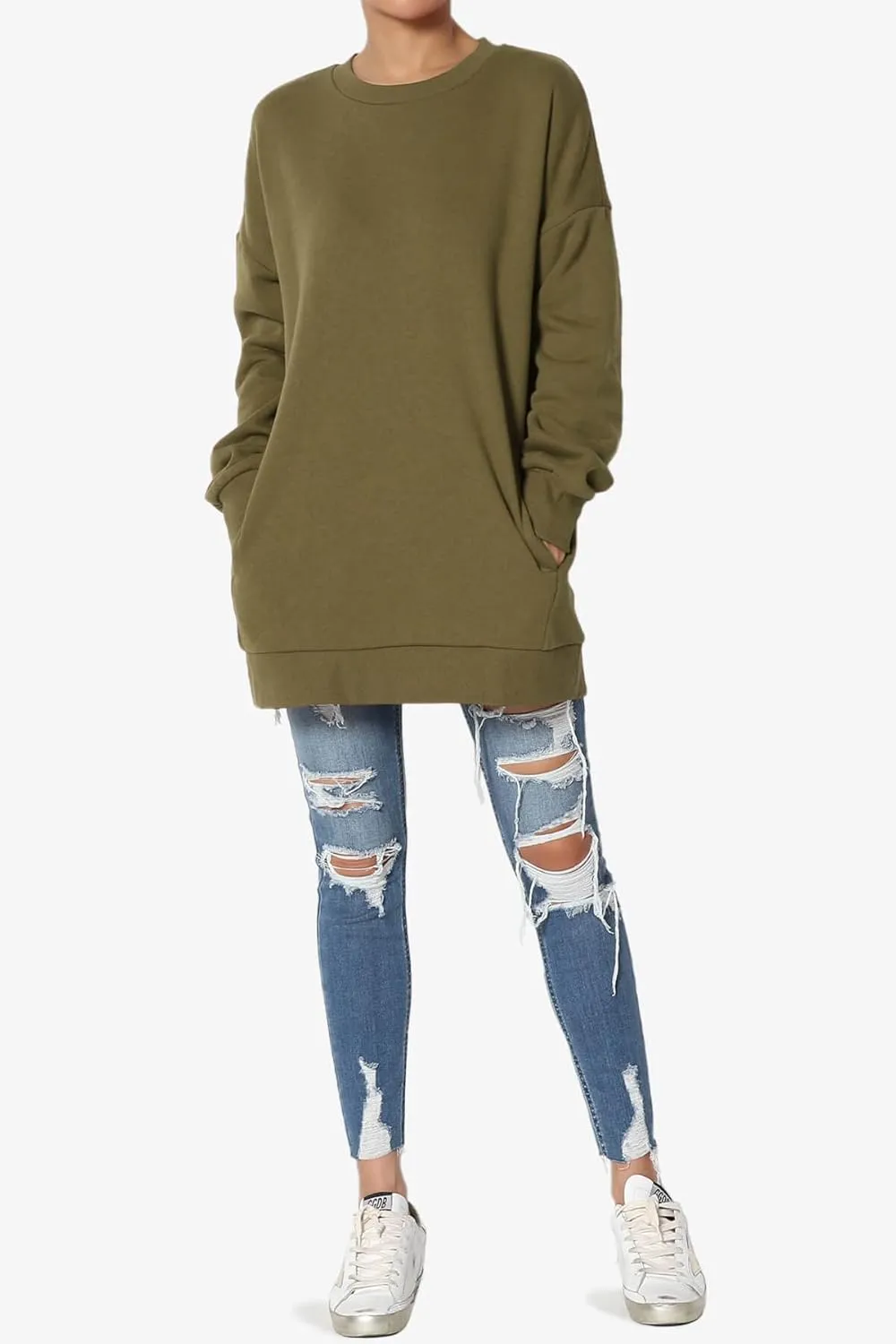TheMogan Women's S~3X Casual Cozy Oversized Crew Neck Fleece Pullover Sweatshirts