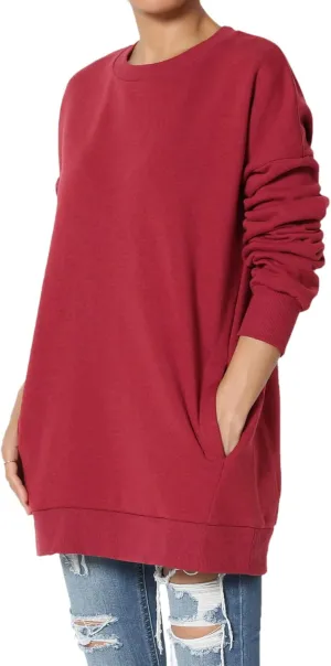 TheMogan Women's S~3X Casual Cozy Oversized Crew Neck Fleece Pullover Sweatshirts