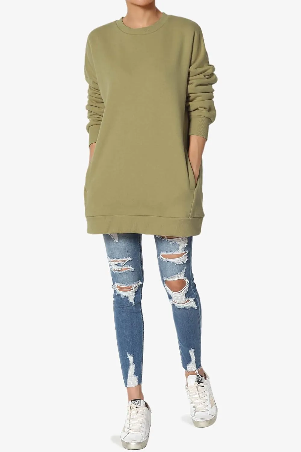 TheMogan Women's S~3X Casual Cozy Oversized Crew Neck Fleece Pullover Sweatshirts