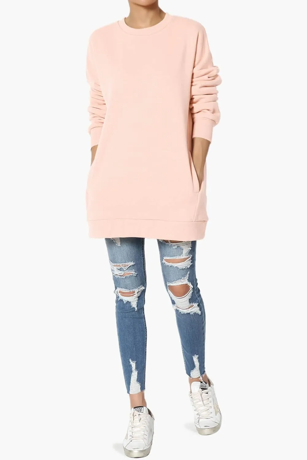 TheMogan Women's S~3X Casual Cozy Oversized Crew Neck Fleece Pullover Sweatshirts