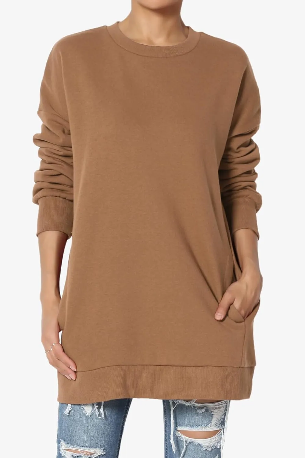 TheMogan Women's S~3X Casual Cozy Oversized Crew Neck Fleece Pullover Sweatshirts