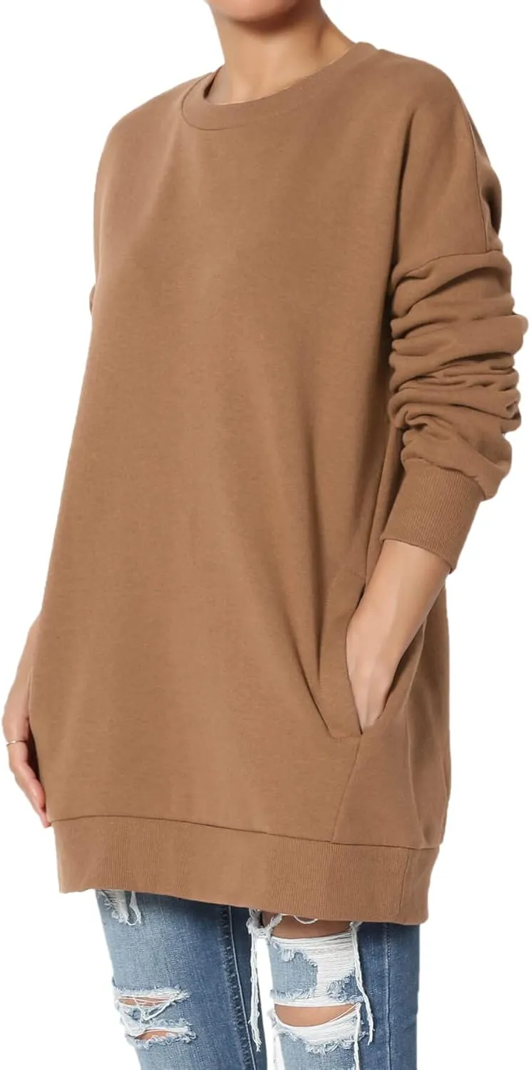 TheMogan Women's S~3X Casual Cozy Oversized Crew Neck Fleece Pullover Sweatshirts