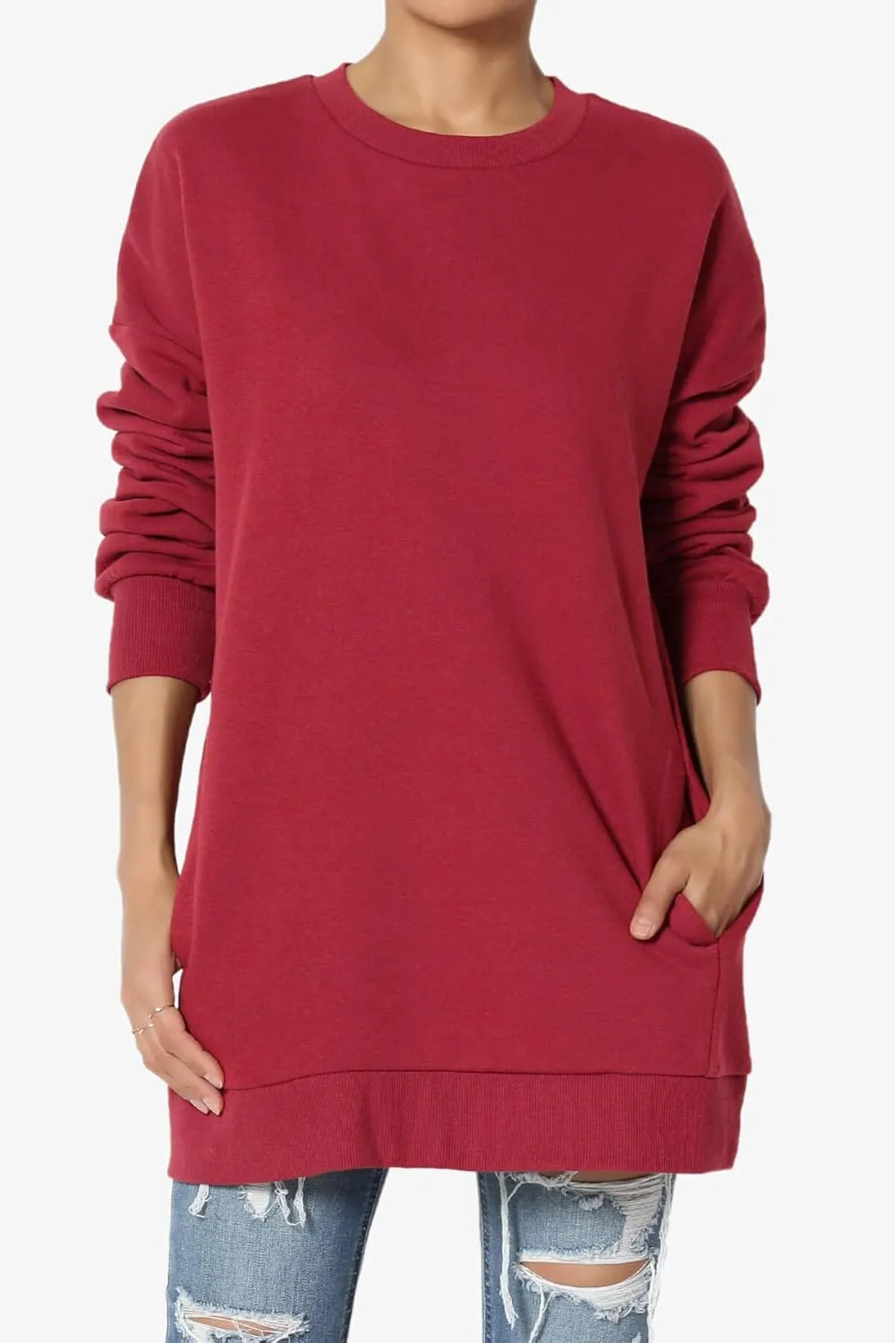 TheMogan Women's S~3X Casual Cozy Oversized Crew Neck Fleece Pullover Sweatshirts