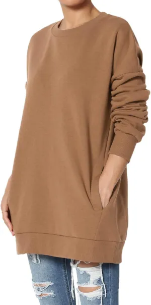 TheMogan Women's S~3X Casual Cozy Oversized Crew Neck Fleece Pullover Sweatshirts