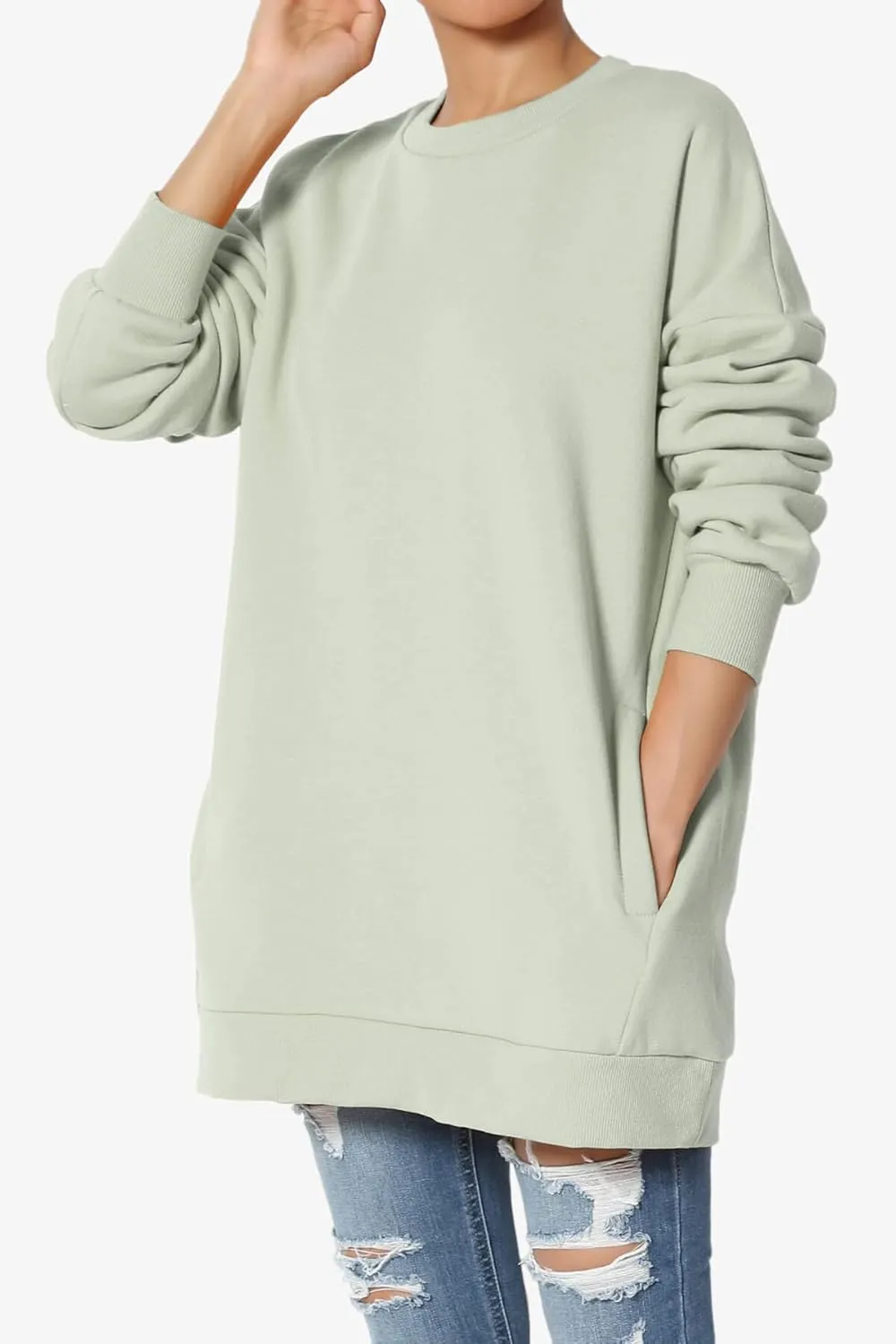 TheMogan Women's S~3X Casual Cozy Oversized Crew Neck Fleece Pullover Sweatshirts