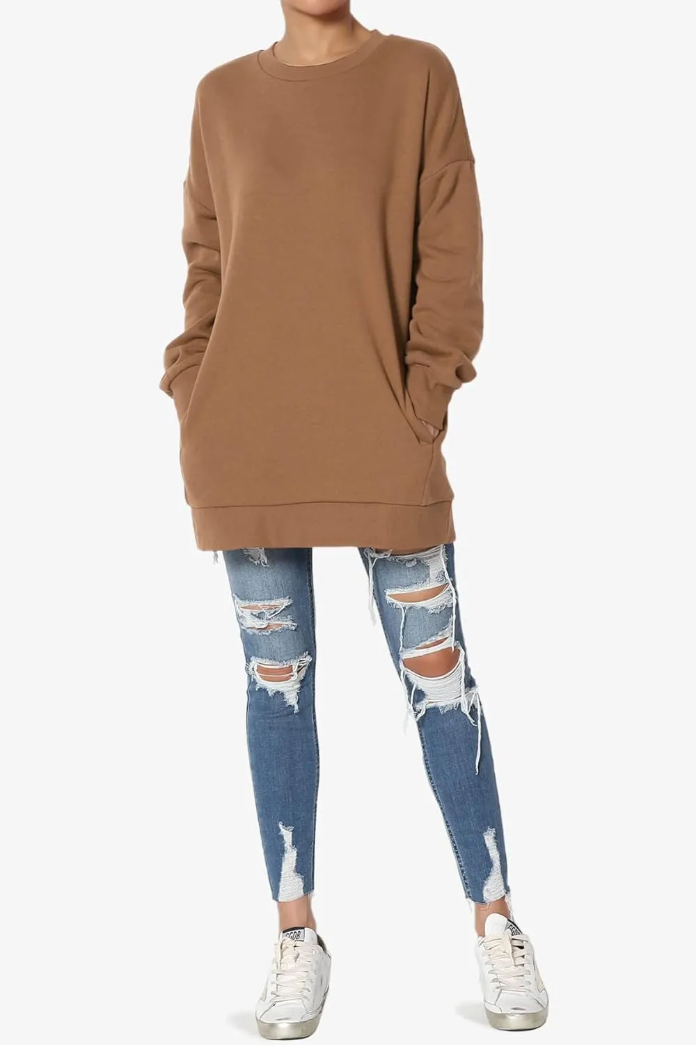 TheMogan Women's S~3X Casual Cozy Oversized Crew Neck Fleece Pullover Sweatshirts