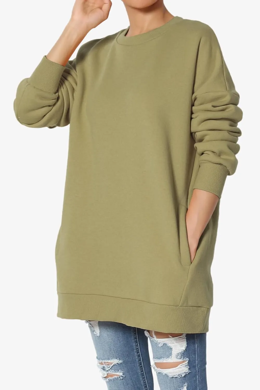 TheMogan Women's S~3X Casual Cozy Oversized Crew Neck Fleece Pullover Sweatshirts