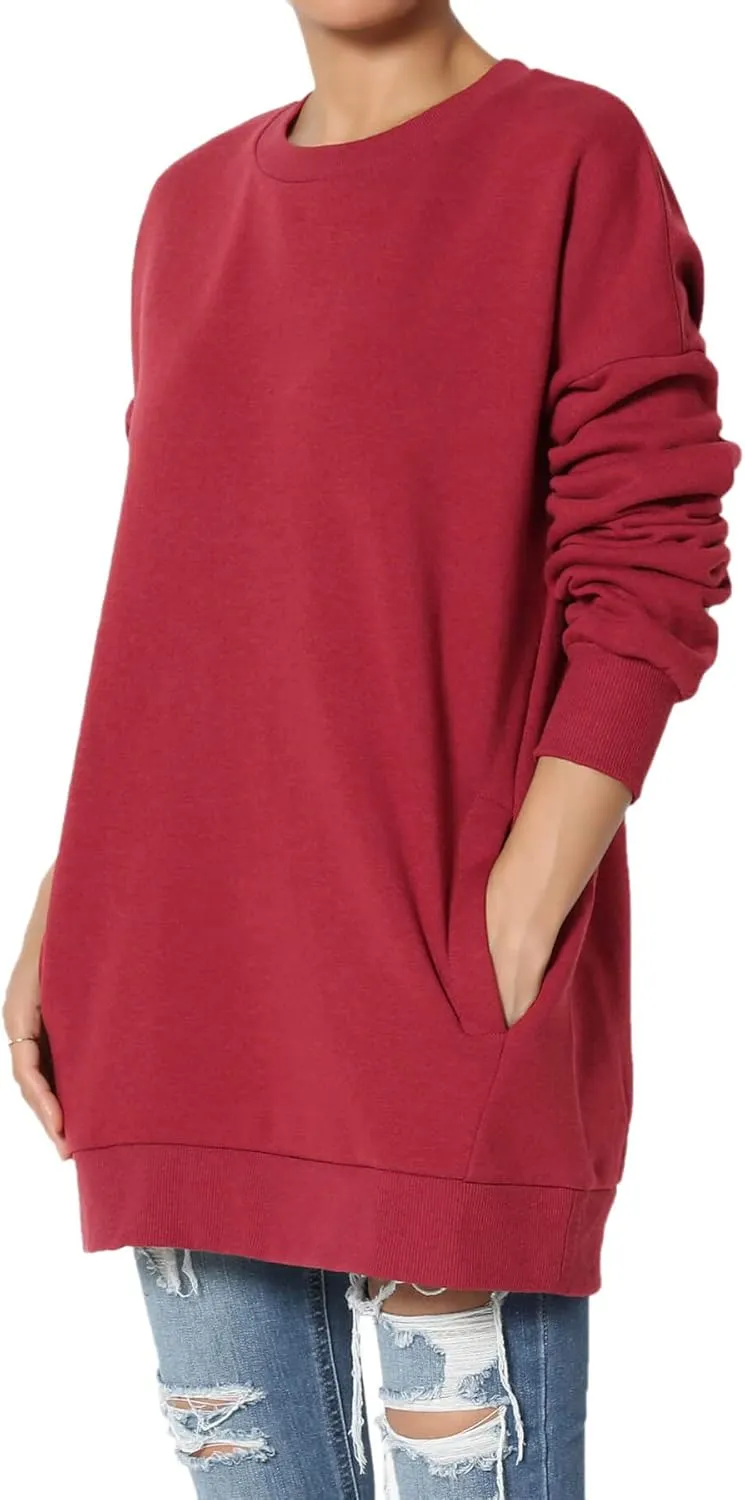 TheMogan Women's S~3X Casual Cozy Oversized Crew Neck Fleece Pullover Sweatshirts