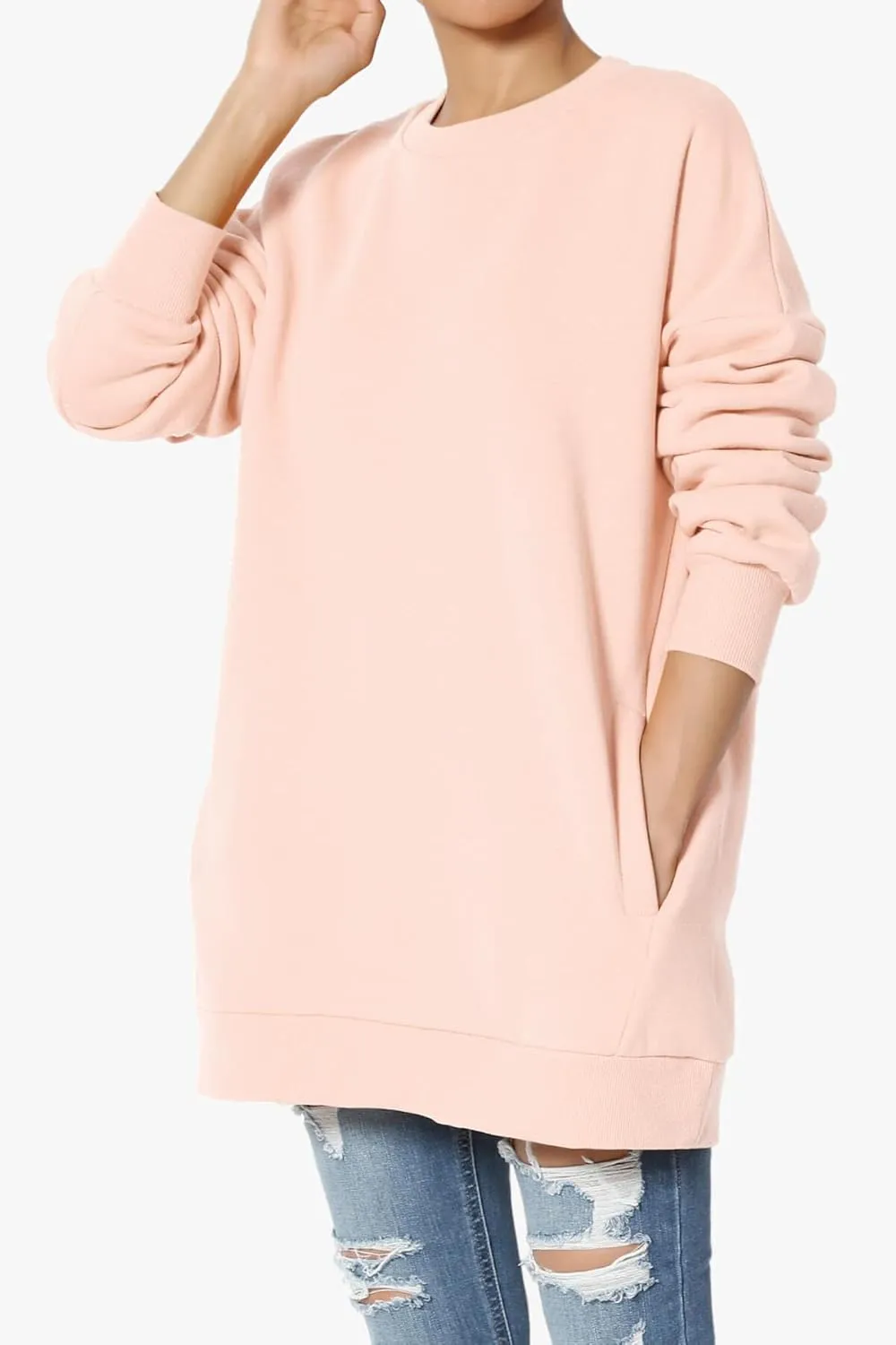 TheMogan Women's S~3X Casual Cozy Oversized Crew Neck Fleece Pullover Sweatshirts