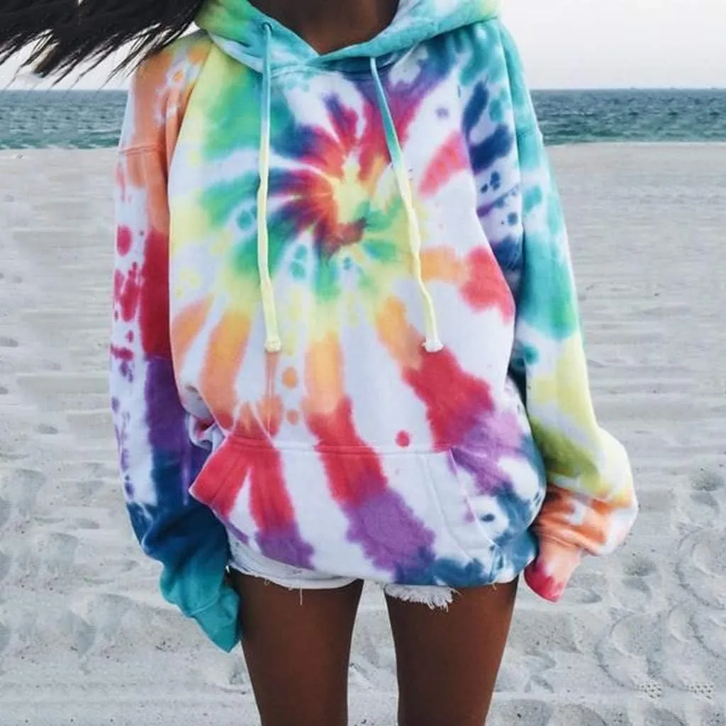 Tie Dye Hoodies for Women Oversized Casual Sweatshirts Long Sleeve Slouchy Trendy Pullover Tops with Pockets