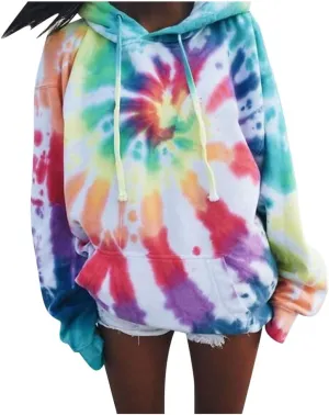 Tie Dye Hoodies for Women Oversized Casual Sweatshirts Long Sleeve Slouchy Trendy Pullover Tops with Pockets