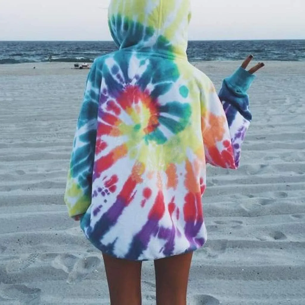 Tie Dye Hoodies for Women Oversized Casual Sweatshirts Long Sleeve Slouchy Trendy Pullover Tops with Pockets