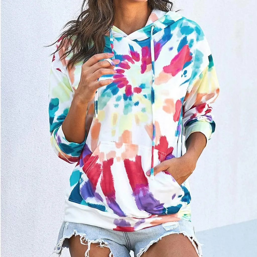Tie Dye Hoodies for Women Oversized Casual Sweatshirts Long Sleeve Slouchy Trendy Pullover Tops with Pockets