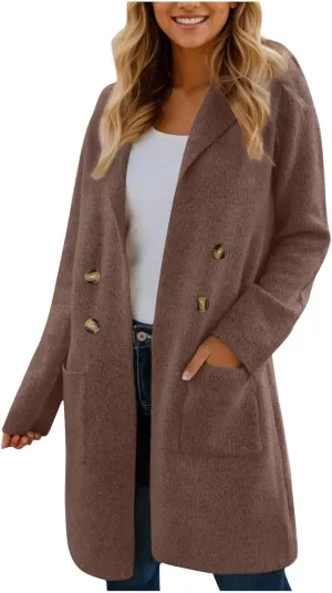 Trench Coat for Women 2024 Fall Winter Wool Coats Double Breasted Midi Peacoat Trench Coats Casual Coats for Trendy