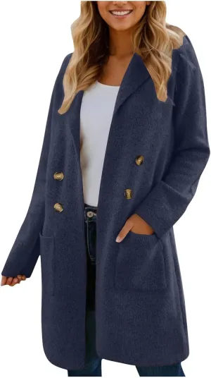 Trench Coat for Women 2024 Fall Winter Wool Coats Double Breasted Midi Peacoat Trench Coats Casual Coats for Trendy