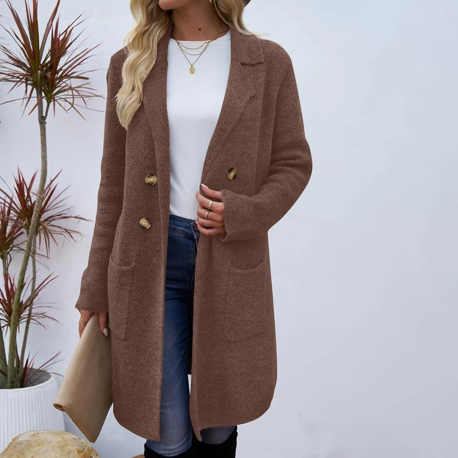 Trench Coat for Women 2024 Fall Winter Wool Coats Double Breasted Midi Peacoat Trench Coats Casual Coats for Trendy