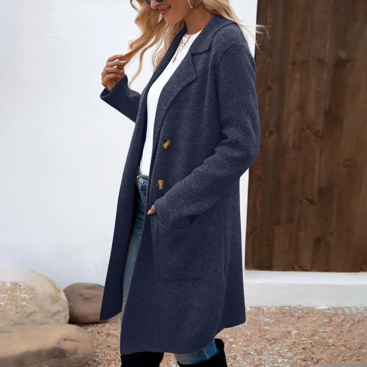 Trench Coat for Women 2024 Fall Winter Wool Coats Double Breasted Midi Peacoat Trench Coats Casual Coats for Trendy