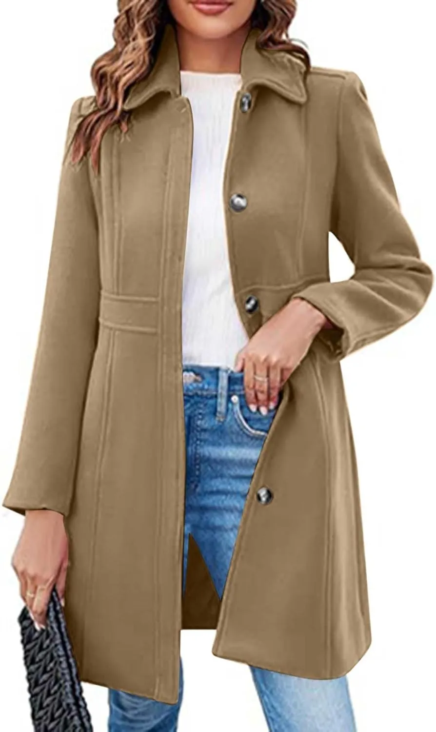 Trench Coat for Women 2024 Single Breasted Pea Coat Wool Blend Long Coat Casual Office Jacket Falll Winter Outfits
