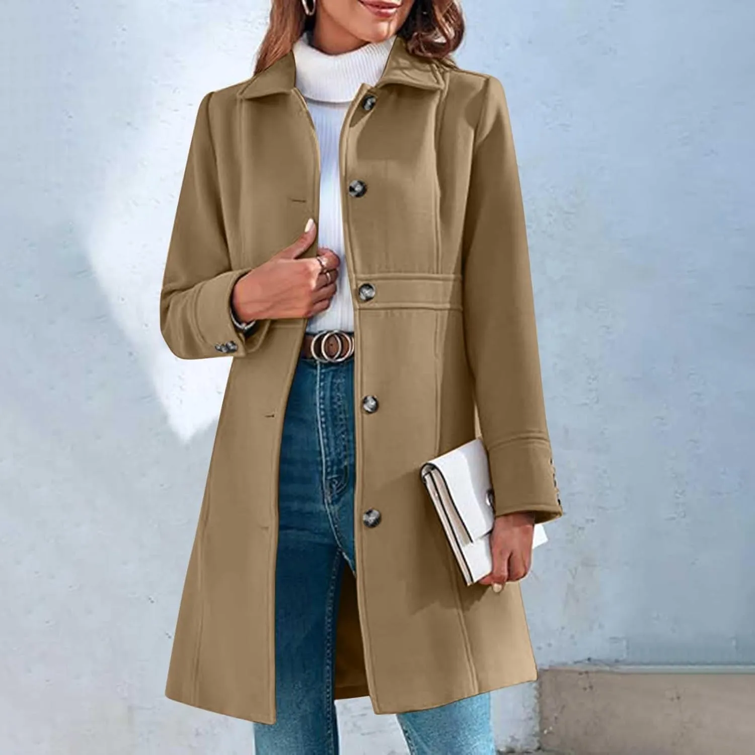 Trench Coat for Women 2024 Single Breasted Pea Coat Wool Blend Long Coat Casual Office Jacket Falll Winter Outfits