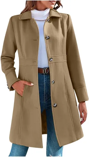 Trench Coat for Women 2024 Single Breasted Pea Coat Wool Blend Long Coat Casual Office Jacket Falll Winter Outfits