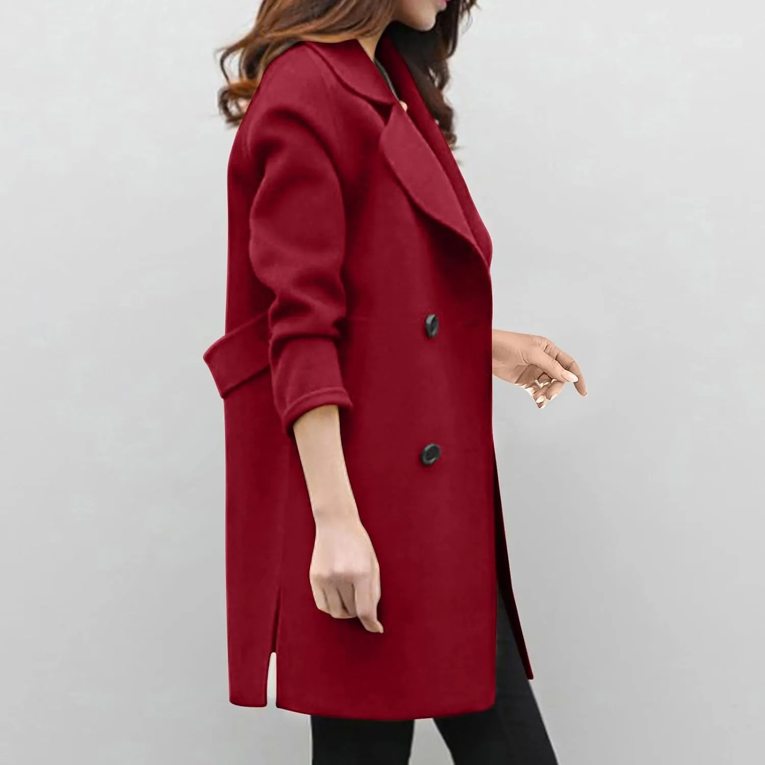 Trench Coat for Women 2024 Winter Warm Wool Blend Pea Coats Lapel Collar Double Breasted Over Coats Long Jackets
