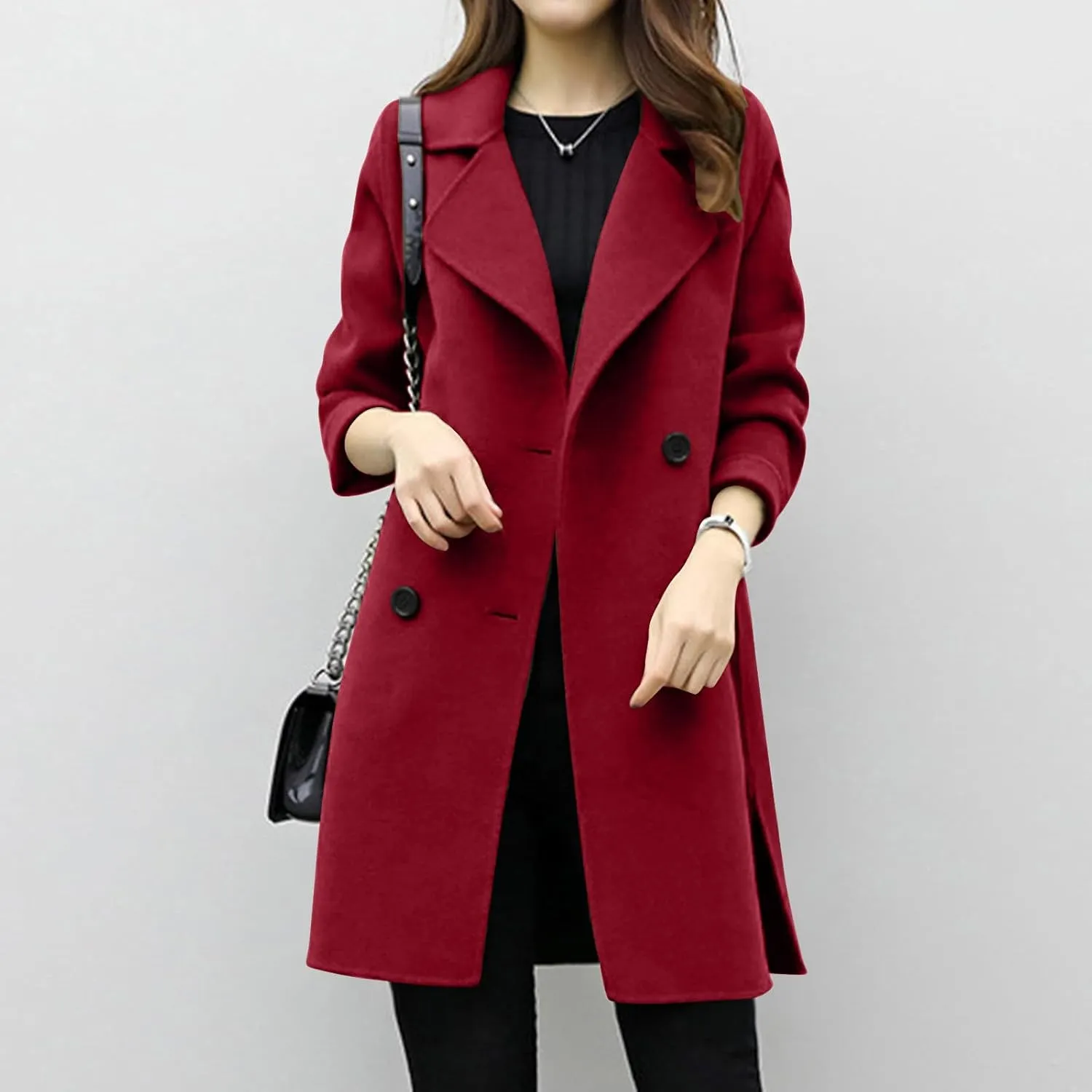 Trench Coat for Women 2024 Winter Warm Wool Blend Pea Coats Lapel Collar Double Breasted Over Coats Long Jackets