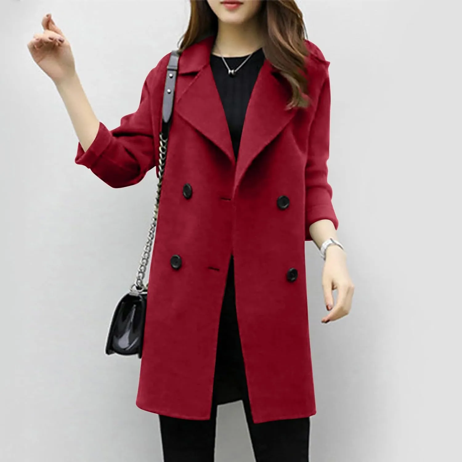 Trench Coat for Women 2024 Winter Warm Wool Blend Pea Coats Lapel Collar Double Breasted Over Coats Long Jackets