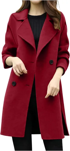 Trench Coat for Women 2024 Winter Warm Wool Blend Pea Coats Lapel Collar Double Breasted Over Coats Long Jackets