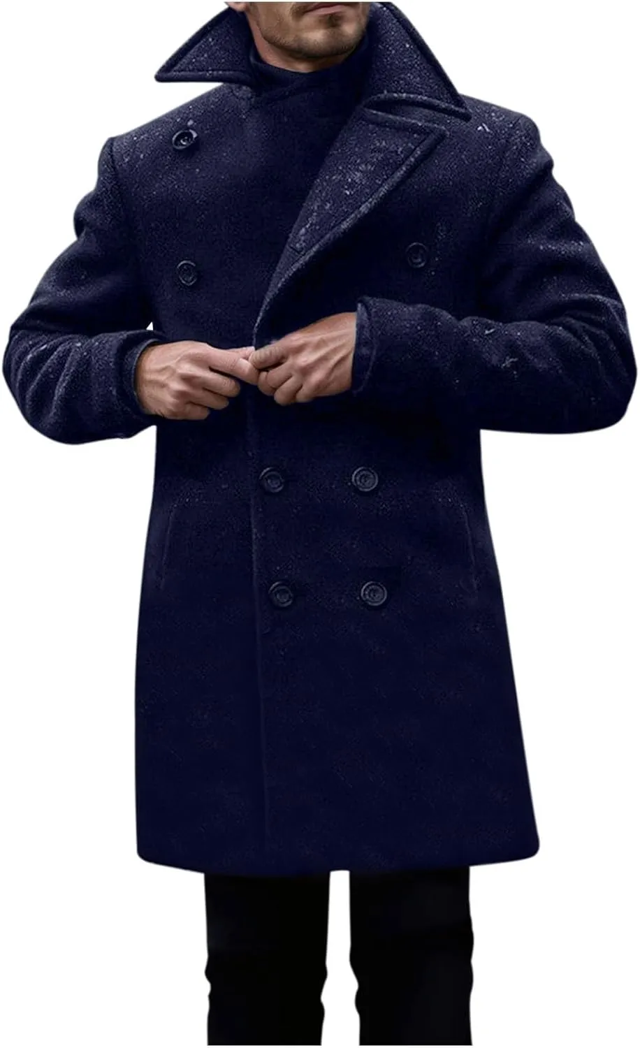 Trench Coat Men Business Trench Coat Mid Length Peacoat Notch Collar Jackets Button Down Open Front Cardigan