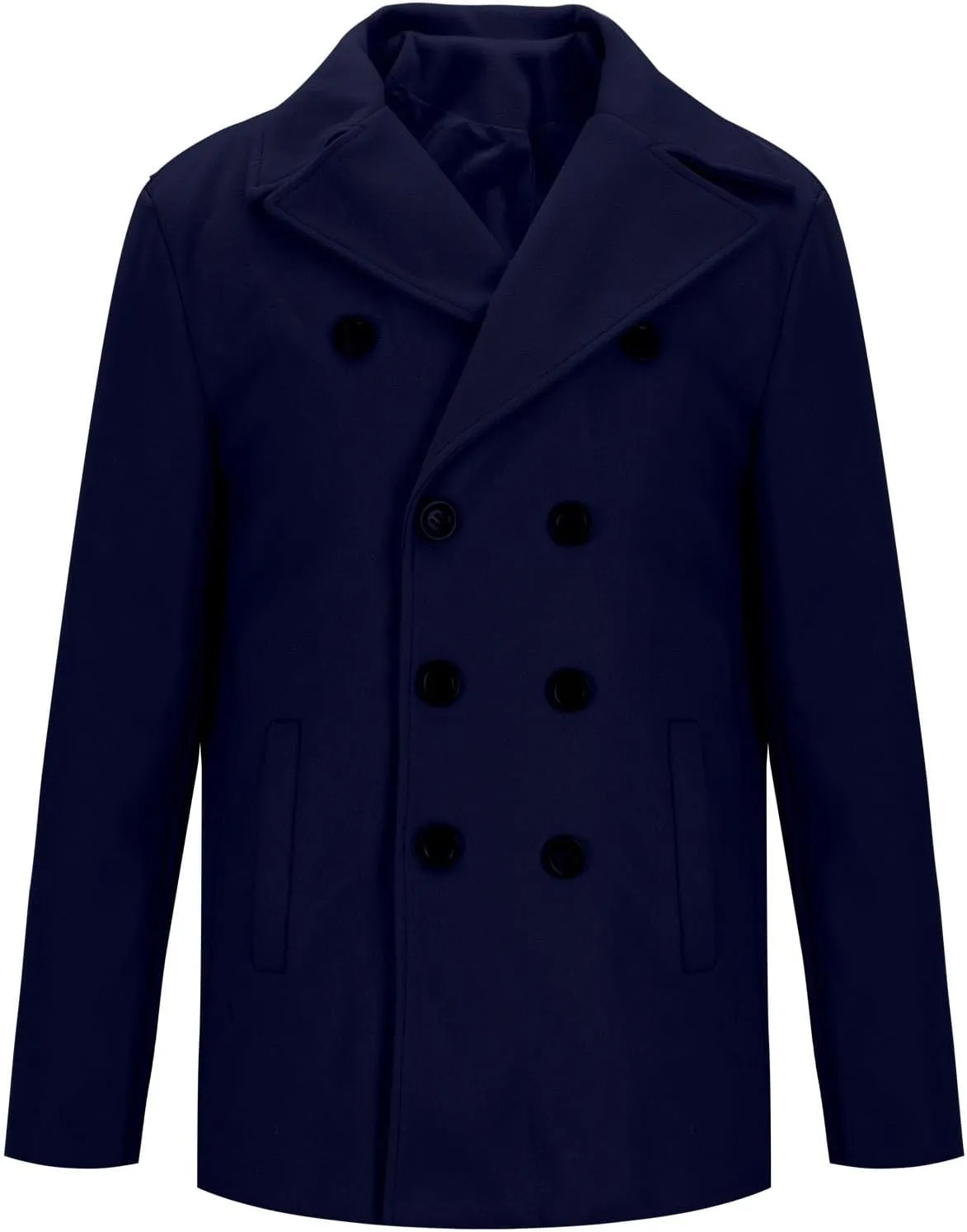 Trench Coat Men Business Trench Coat Mid Length Peacoat Notch Collar Jackets Button Down Open Front Cardigan