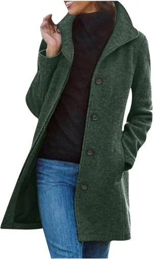 Trench Coat Women Faux Wool Single Breasted Pea Coat Mid Length Oversized Loose Long Trench Coat Dress Coat