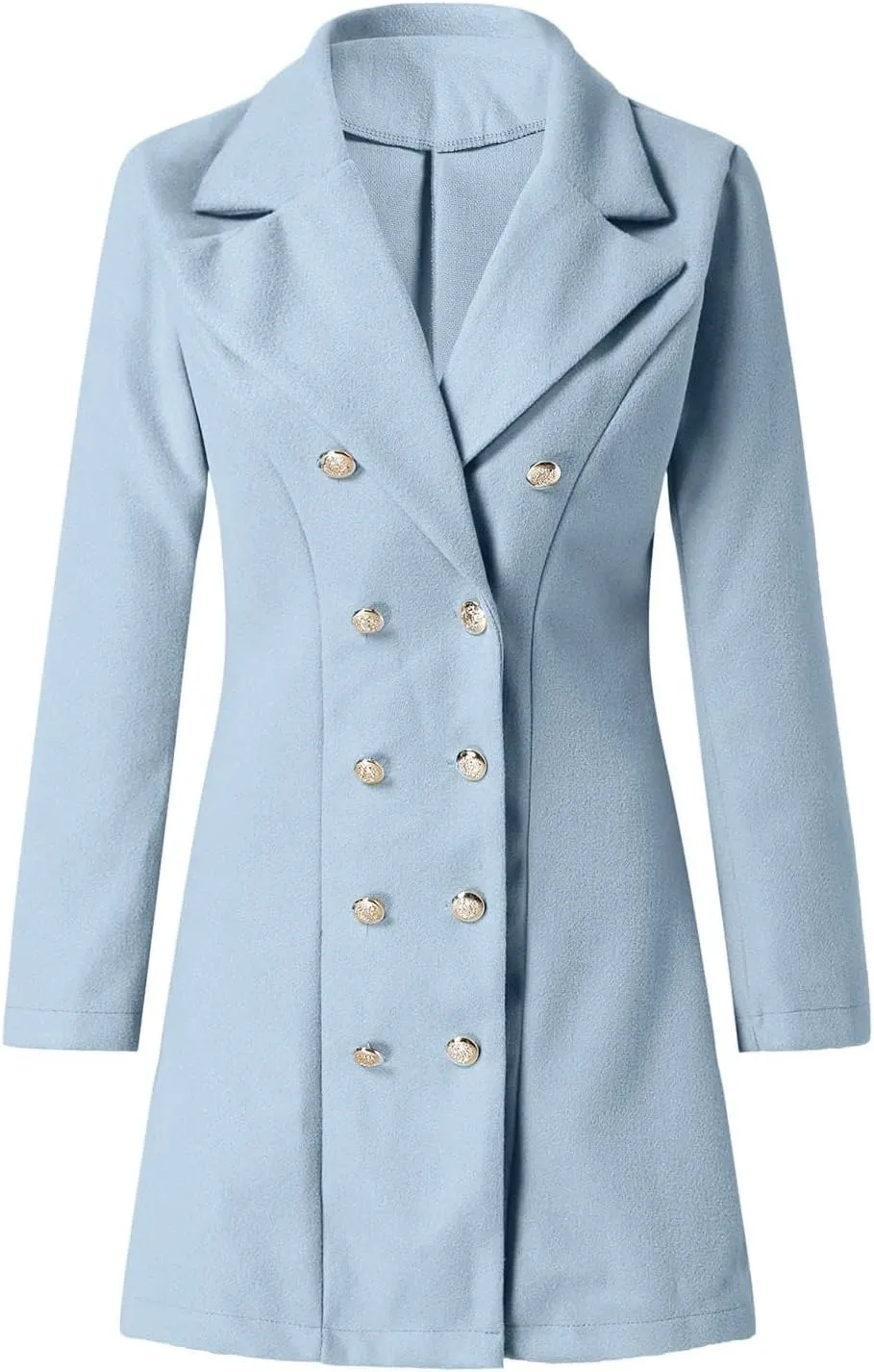 Trench Coat Women Notch Lapel Double Breasted Peacoat Winter Warm Mid Length Coat Wool Blend Cardigan Jackets Outwear