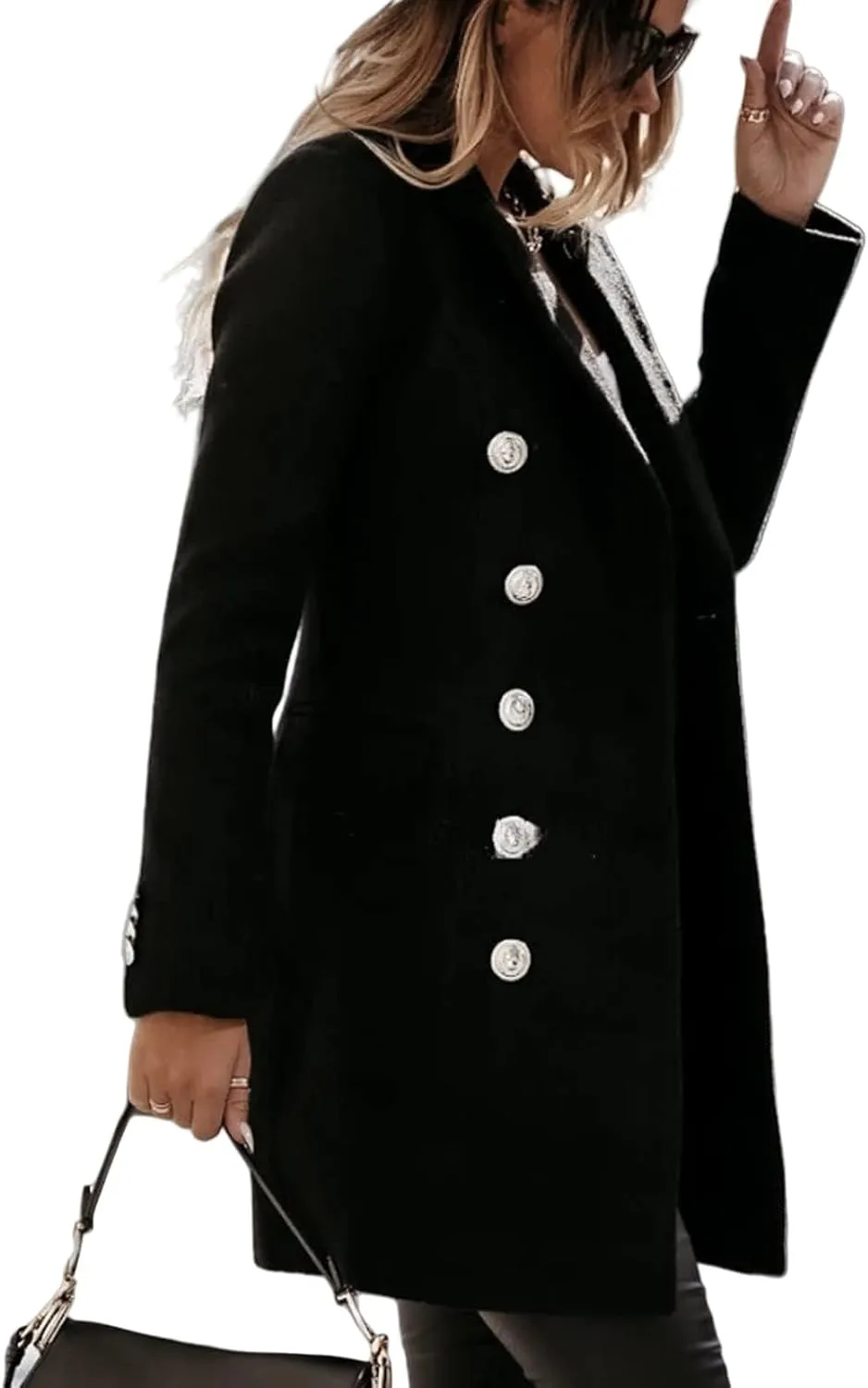 Trench Coat Women Notch Lapel Double Breasted Peacoat Winter Warm Mid Length Coat Wool Blend Cardigan Jackets Outwear