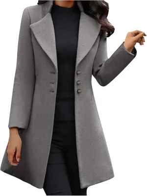 Trench Coat Women Winter Cashmere Wool Coat Elegant Single Breasted Work Office Pea Coats Long Sleeve Overcoat