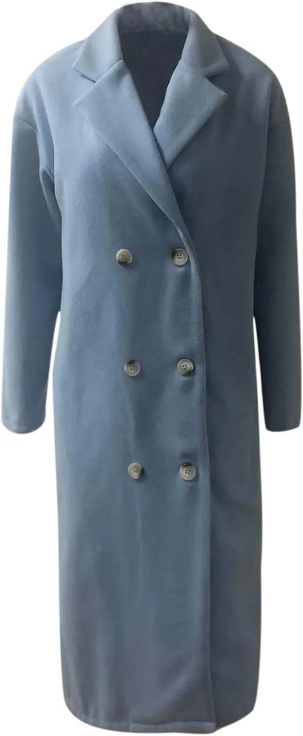 Trench Coats for Women Winter Wool Blend Camel Mid-Long Coat Double-Breasted Notch Lapel Collared Jackets Outwear