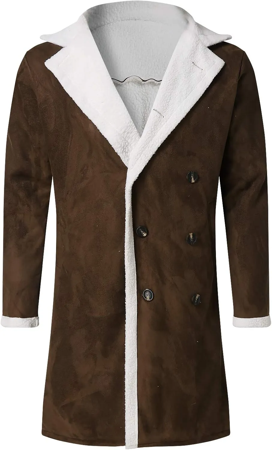 tuduoms Sherpa Black Leather Coat Men's Lapel Fleece Lined Leather Jacket Winter Warm Long Trench Coat Motorbike Bomber Coat