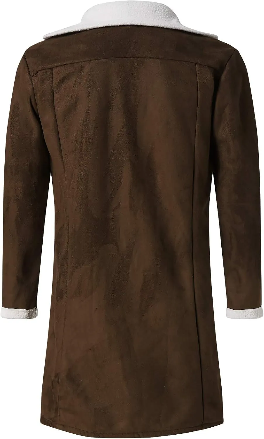 tuduoms Sherpa Black Leather Coat Men's Lapel Fleece Lined Leather Jacket Winter Warm Long Trench Coat Motorbike Bomber Coat