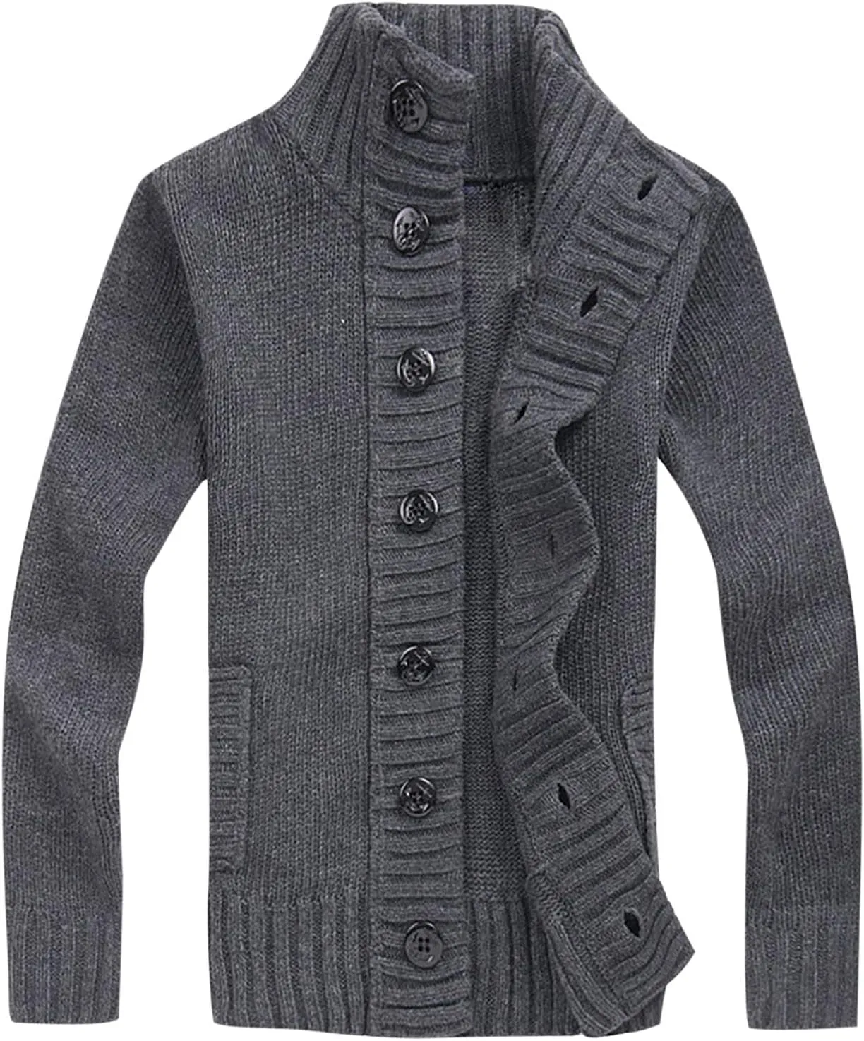 tuduoms Stand Collar Cardigan Sweaters Mens Button Down Sweater Long Sleeve Knit Open Front Cardigans Fashion Winter Sweater