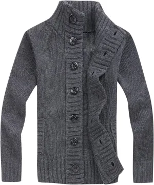 tuduoms Stand Collar Cardigan Sweaters Mens Button Down Sweater Long Sleeve Knit Open Front Cardigans Fashion Winter Sweater
