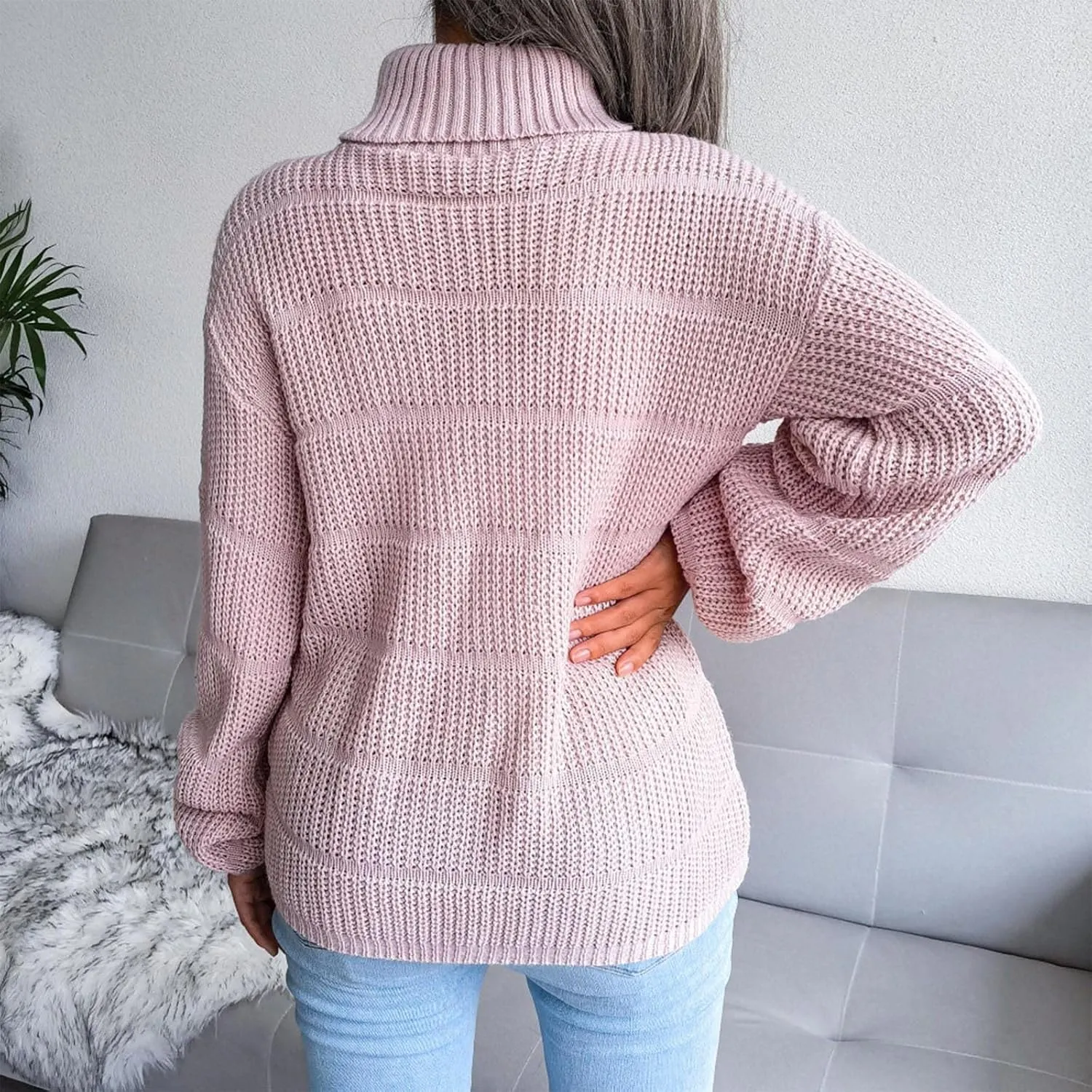tuduoms Women's Turtleneck Oversized Sweaters Fashion Solid Color Comfy Loose Chunky Knitted Pullover Sweater Jumper Tops