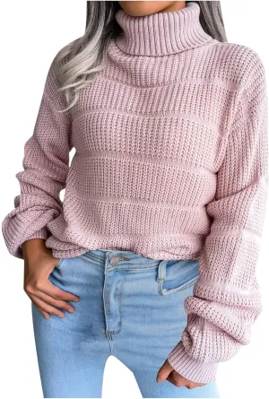 tuduoms Women's Turtleneck Oversized Sweaters Fashion Solid Color Comfy Loose Chunky Knitted Pullover Sweater Jumper Tops