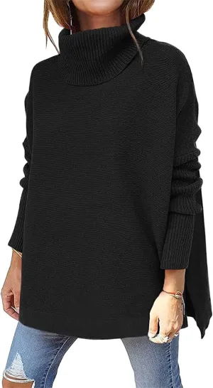 Turtleneck Sweater for Women Oversized Pullover Sweaters Long Sleeve Batwing Sweaters Casual Fall Tops