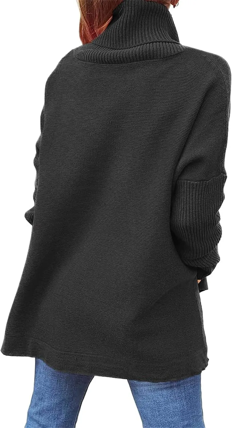 Turtleneck Sweater for Women Oversized Pullover Sweaters Long Sleeve Batwing Sweaters Casual Fall Tops