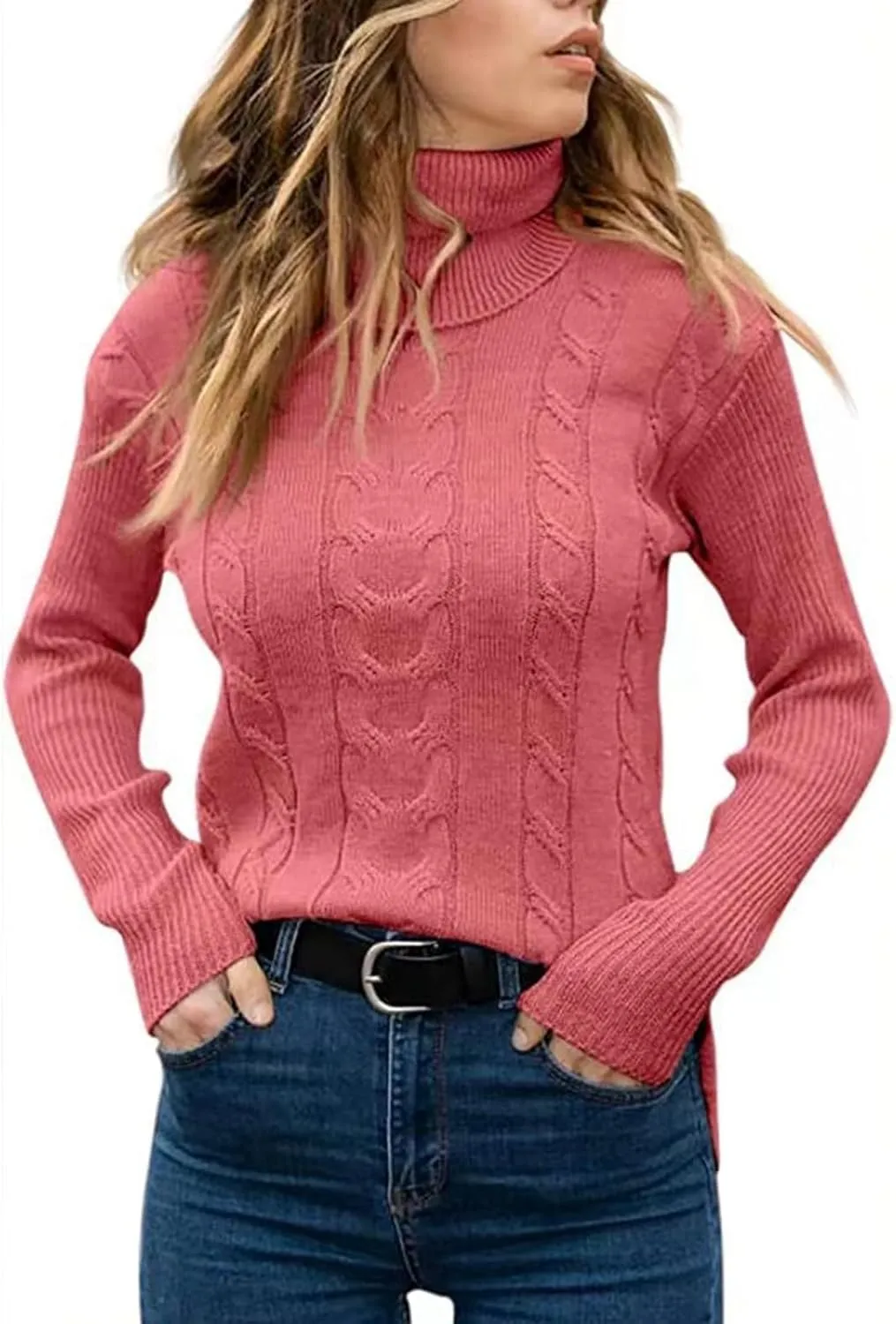 Turtleneck Sweater Women Cable Knit Sweaters Long Sleeve High Neck Fall Winter Warm Pullover Jumpers